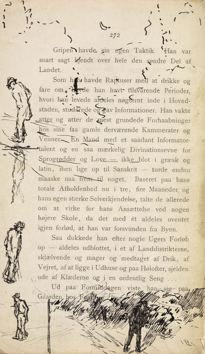Skisser i Jonas Lies bok "Familien på Gilje" (København 1883) [Tegning]