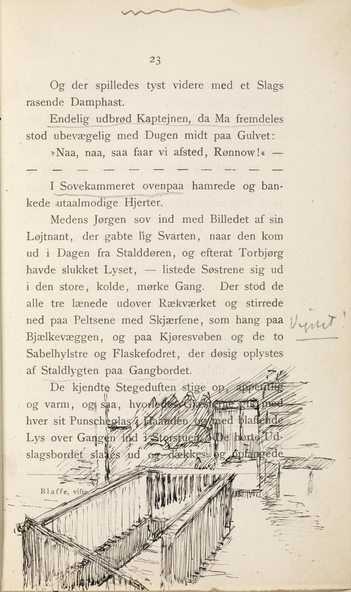 Skisser i Jonas Lies bok "Familien på Gilje" (København 1883) [Tegning]