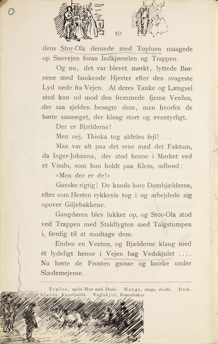 Skisser i Jonas Lies bok "Familien på Gilje" (København 1883) [Tegning]