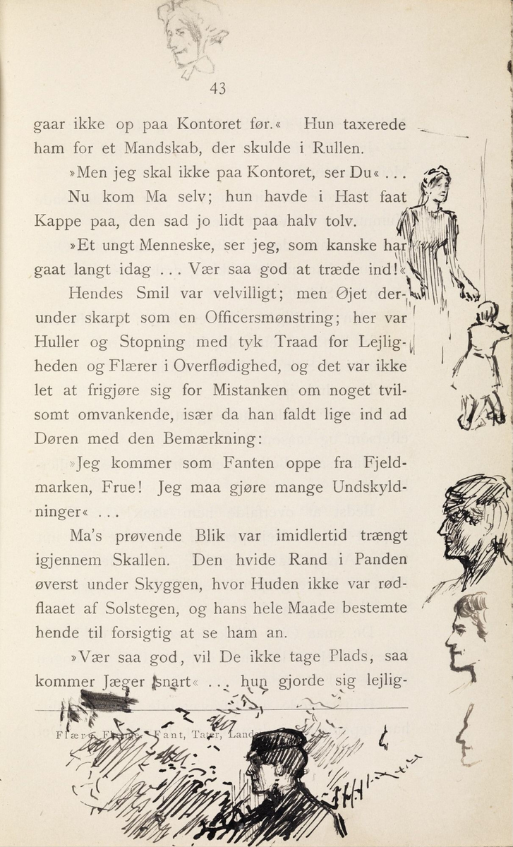 Skisser i Jonas Lies bok "Familien på Gilje" (København 1883) [Tegning]