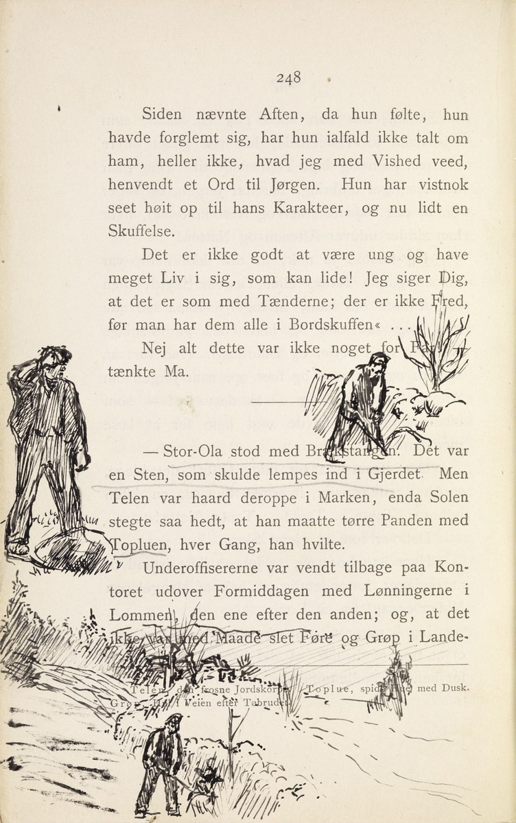 Skisser i Jonas Lies bok "Familien på Gilje" (København 1883) [Tegning]