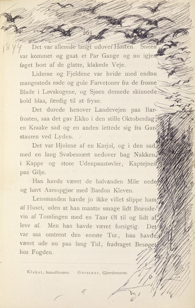 Skisser i Jonas Lies bok "Familien på Gilje" (København 1883) [Tegning]