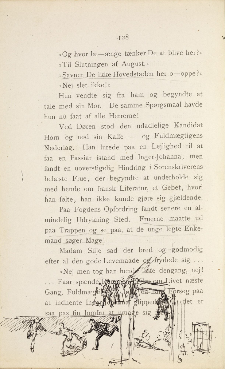 Skisser i Jonas Lies bok "Familien på Gilje" (København 1883) [Tegning]