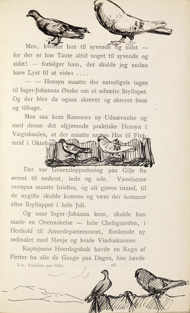 Skisser i Jonas Lies bok "Familien på Gilje" (København 1883) [Tegning]