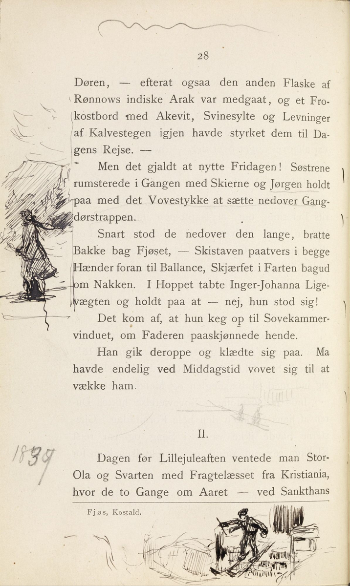 Skisser i Jonas Lies bok "Familien på Gilje" (København 1883) [Tegning]