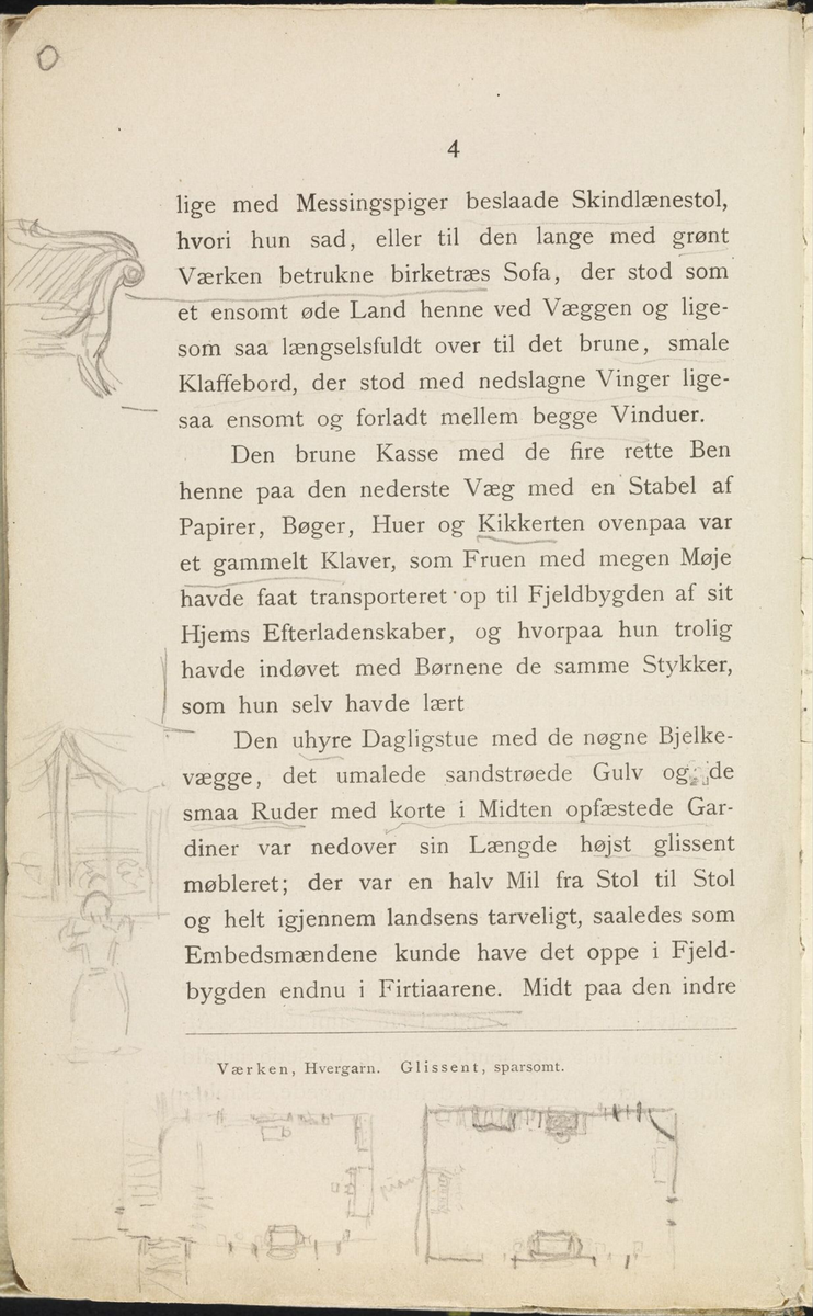 Skisser i Jonas Lies bok "Familien på Gilje" (København 1883) [Tegning]