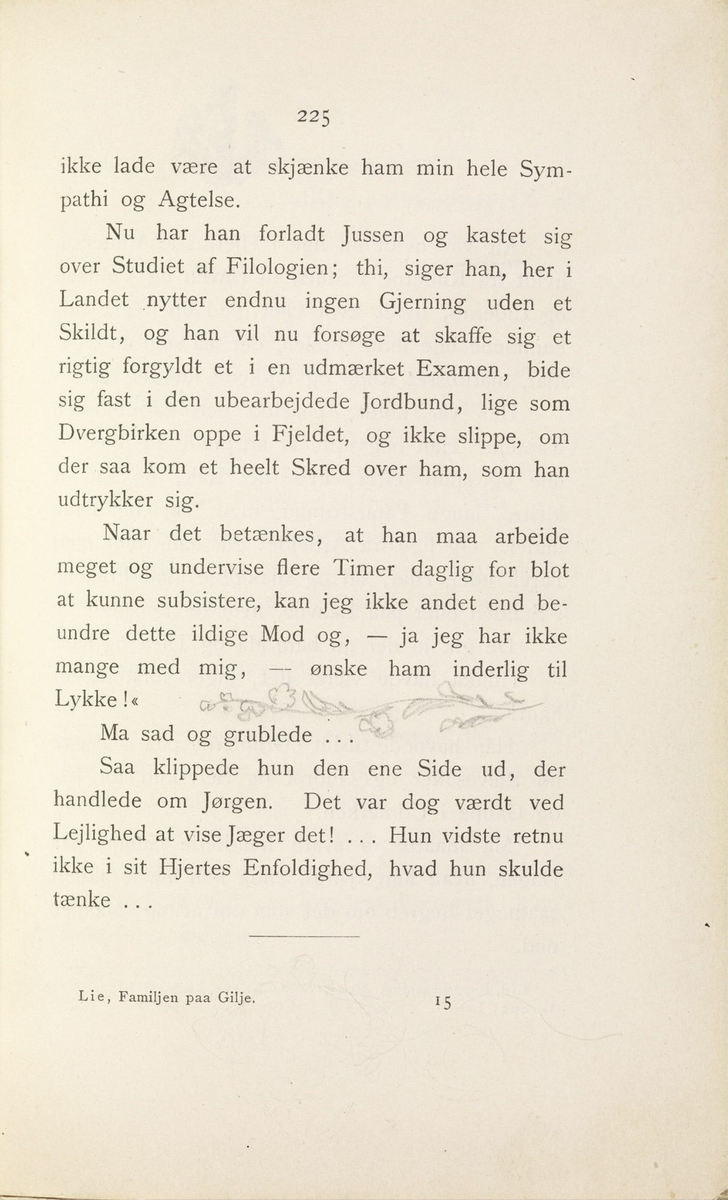 Skisser i Jonas Lies bok "Familien på Gilje" (København 1883) [Tegning]