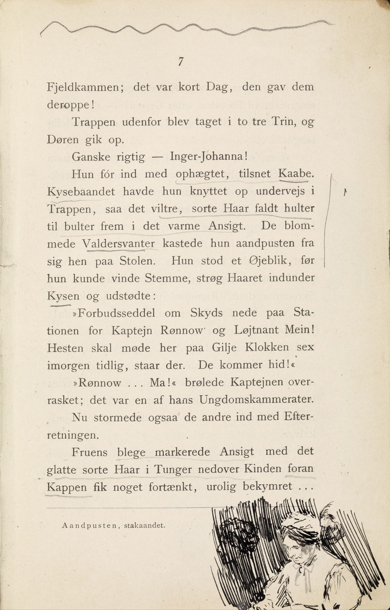 Skisser i Jonas Lies bok "Familien på Gilje" (København 1883) [Tegning]