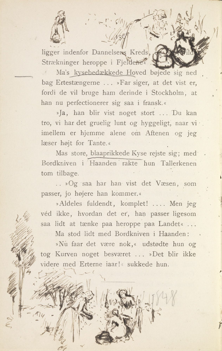 Skisser i Jonas Lies bok "Familien på Gilje" (København 1883) [Tegning]