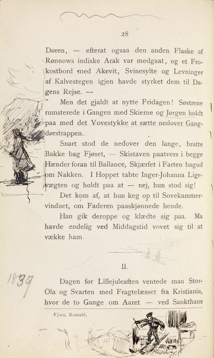 Skisser i Jonas Lies bok "Familien på Gilje" (København 1883) [Tegning]