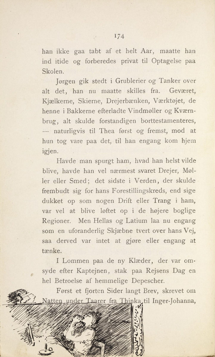 Skisser i Jonas Lies bok "Familien på Gilje" (København 1883) [Tegning]