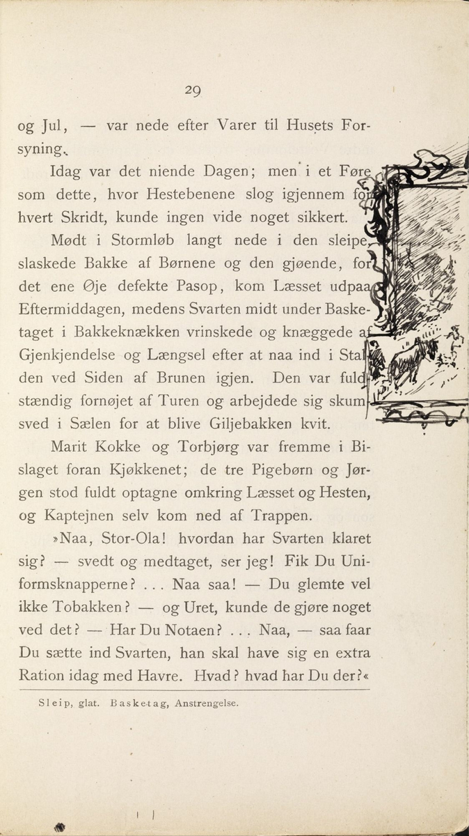 Skisser i Jonas Lies bok "Familien på Gilje" (København 1883) [Tegning]