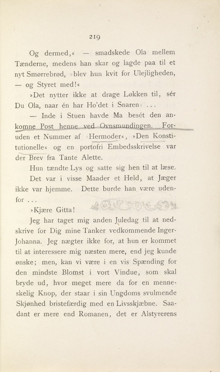 Skisser i Jonas Lies bok "Familien på Gilje" (København 1883) [Tegning]