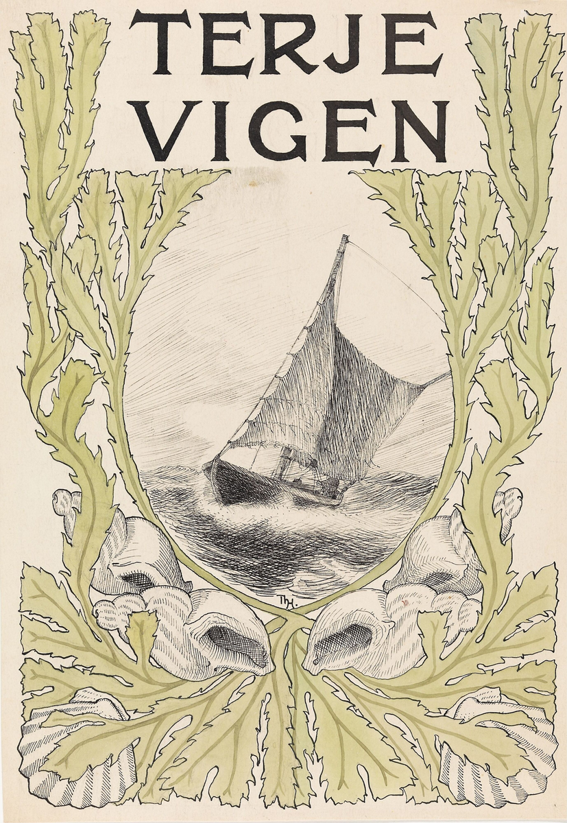 Forarbeid til bokomslag, Henrik Ibsens "Terje Vigen" [Tegning]