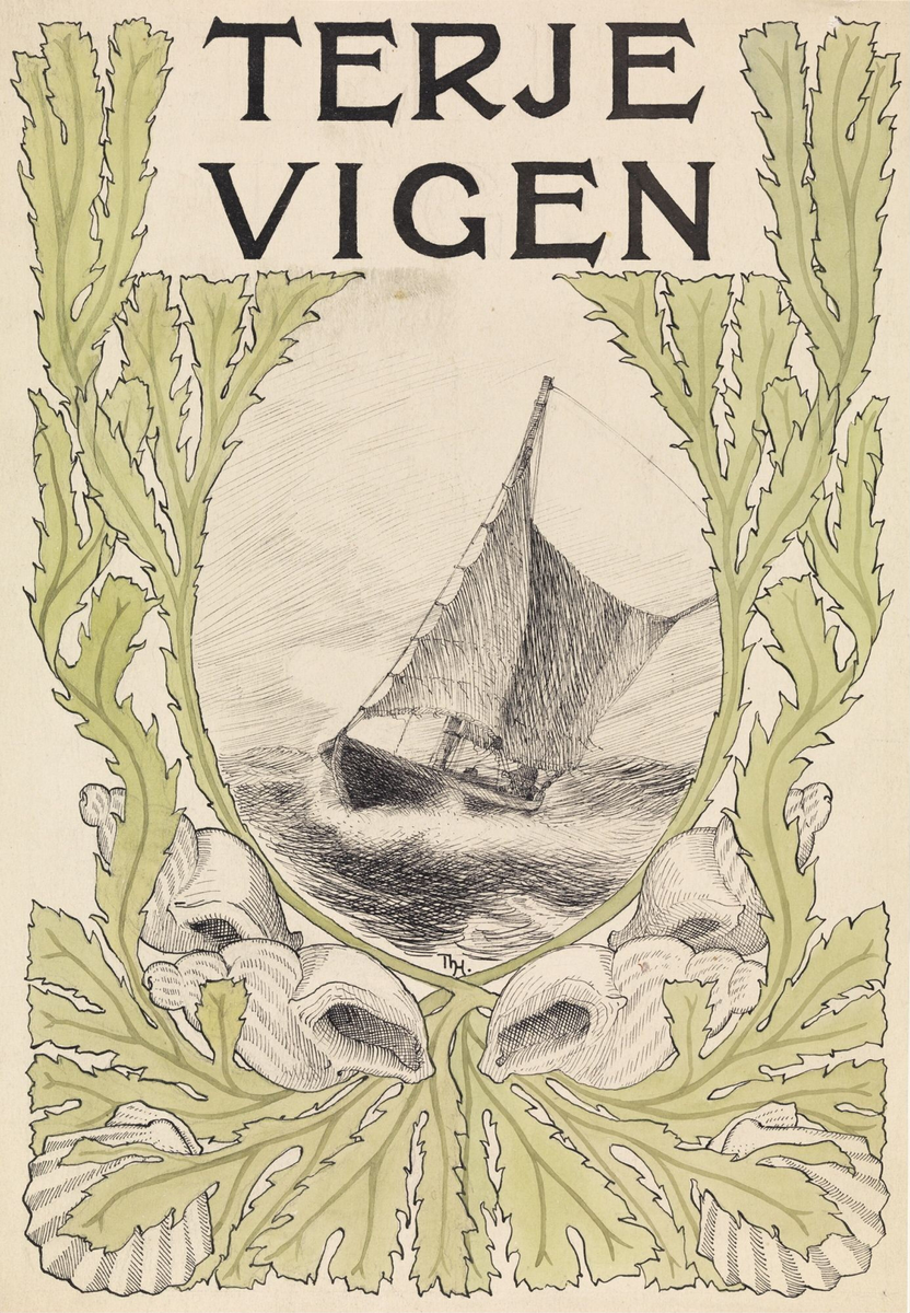 Forarbeid til bokomslag, Henrik Ibsens "Terje Vigen" [Tegning]