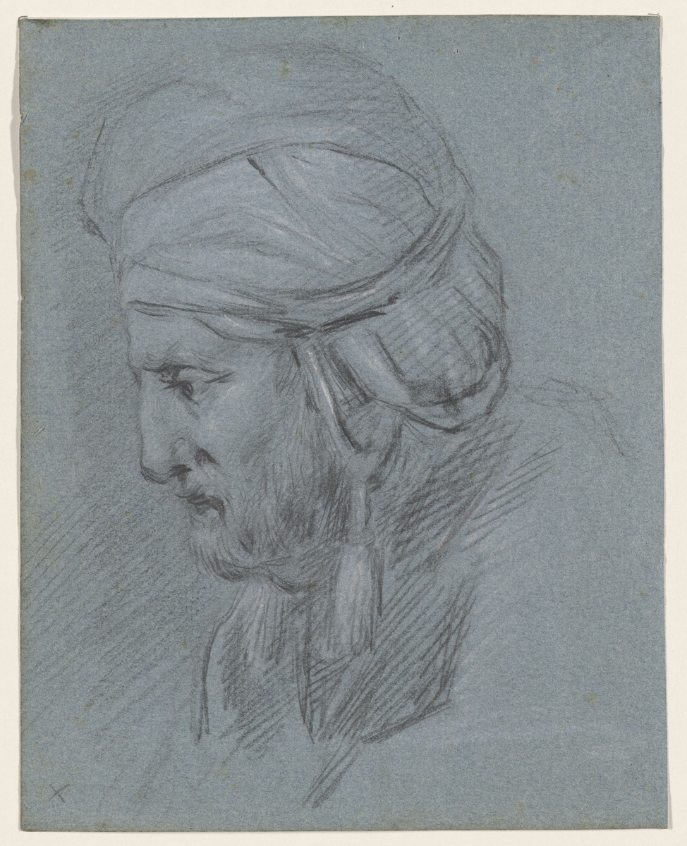 Hode av eldre mann med turban [Tegning]