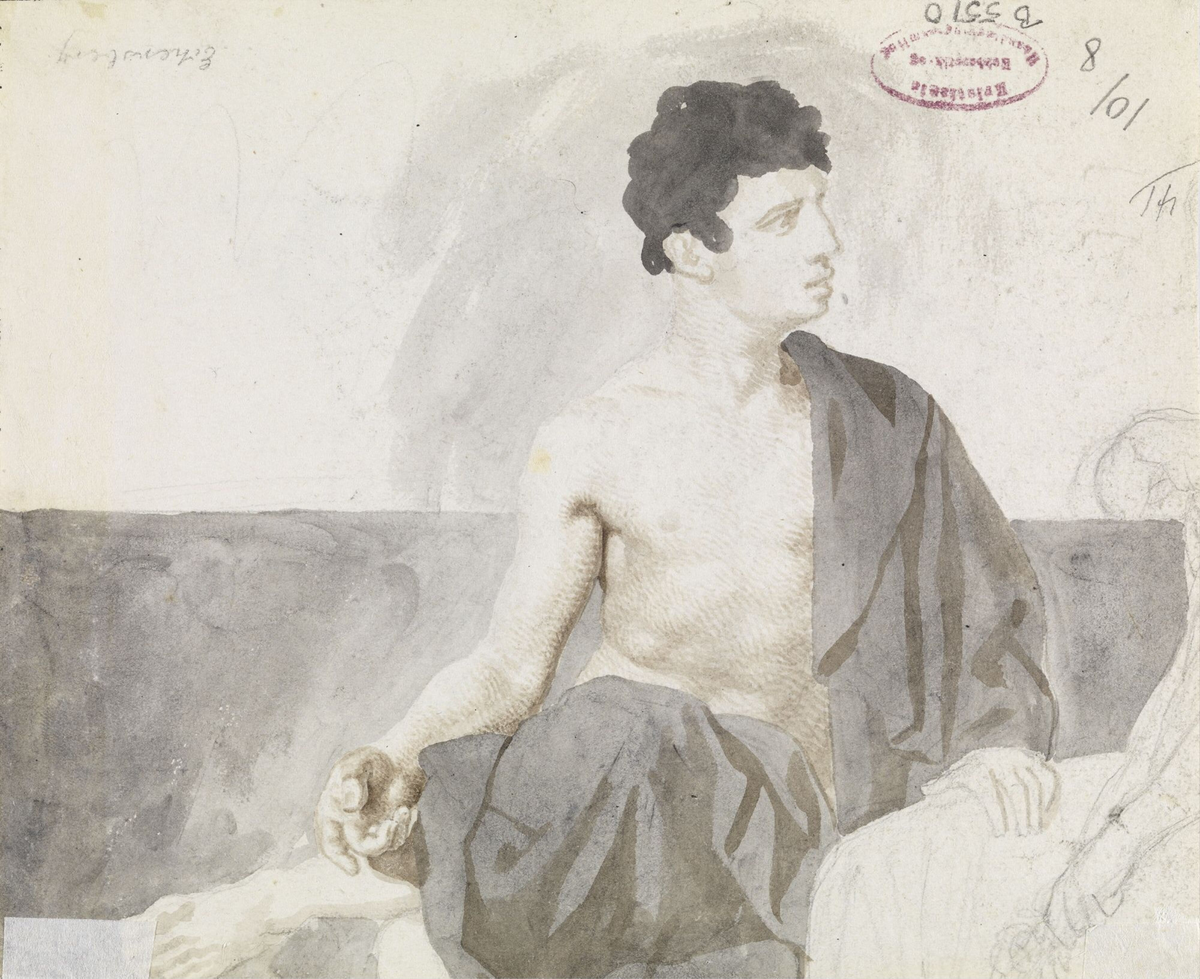 Sittende mann [Tegning]