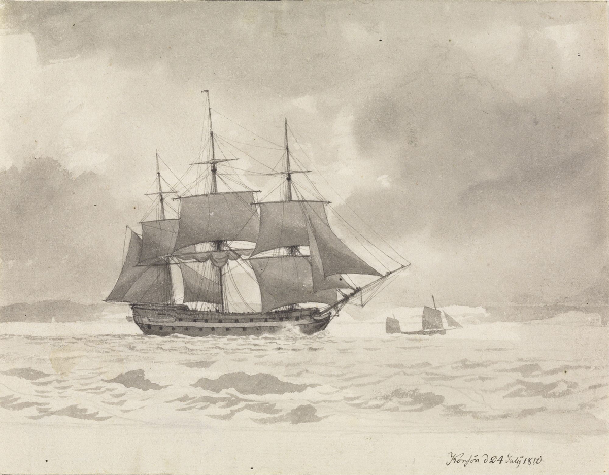 Seilskip utenfor Korsør [Tegning]