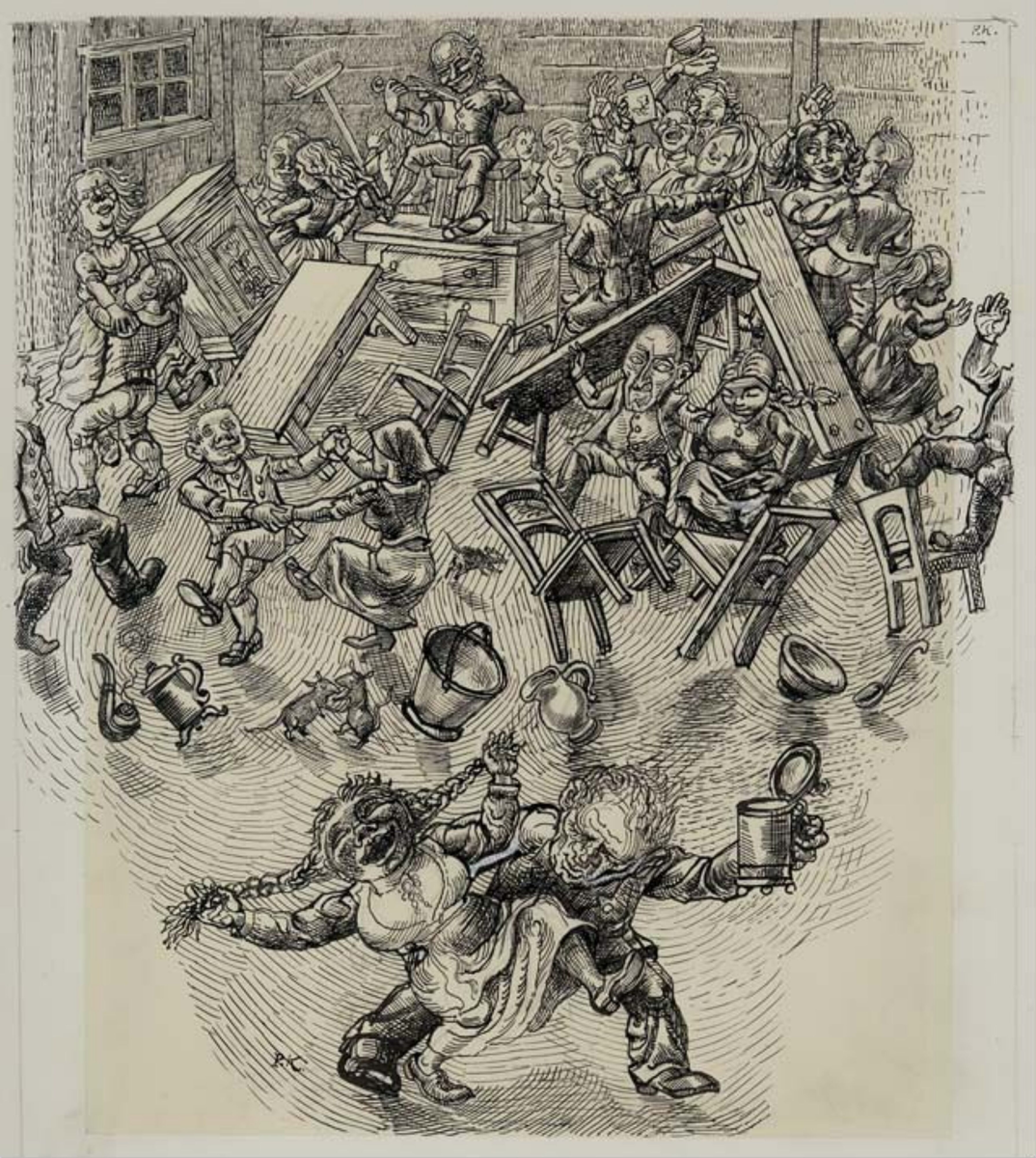 Illustrasjon til "Tuftefolket på Sandflæsa", P. Chr. Asbjörnsen og J. Moe, Samlede eventyr, 1936 [Tegning]
