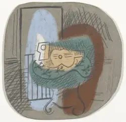 Komposisjon med bord og gitar [Tegning]