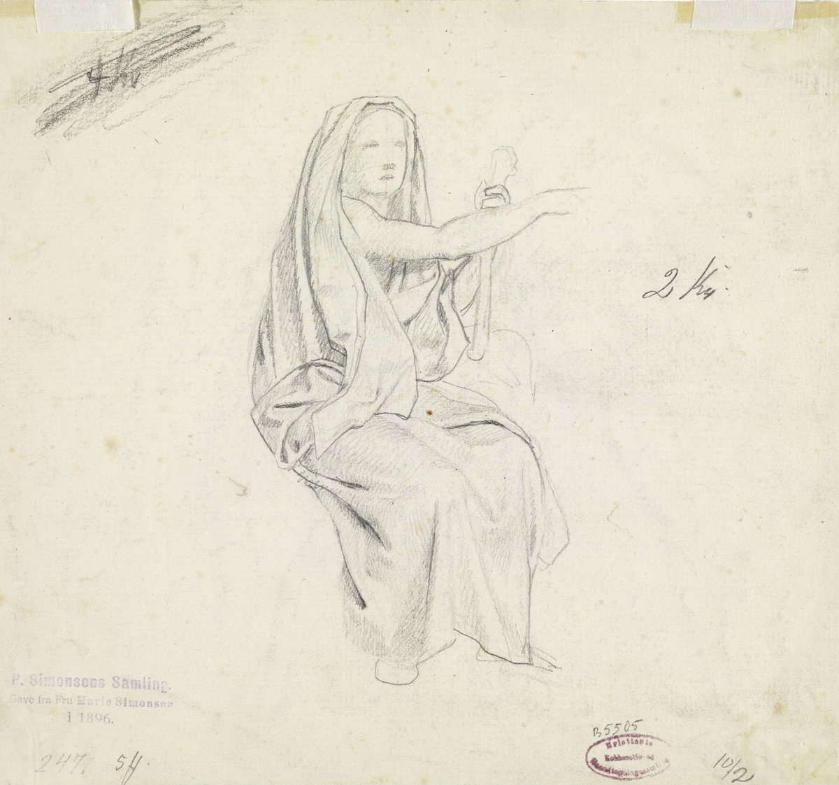 Sittende kvinne [Tegning]