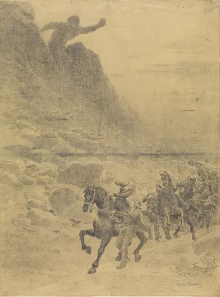 Da kom risen ut og fikk se dem [Tegning]