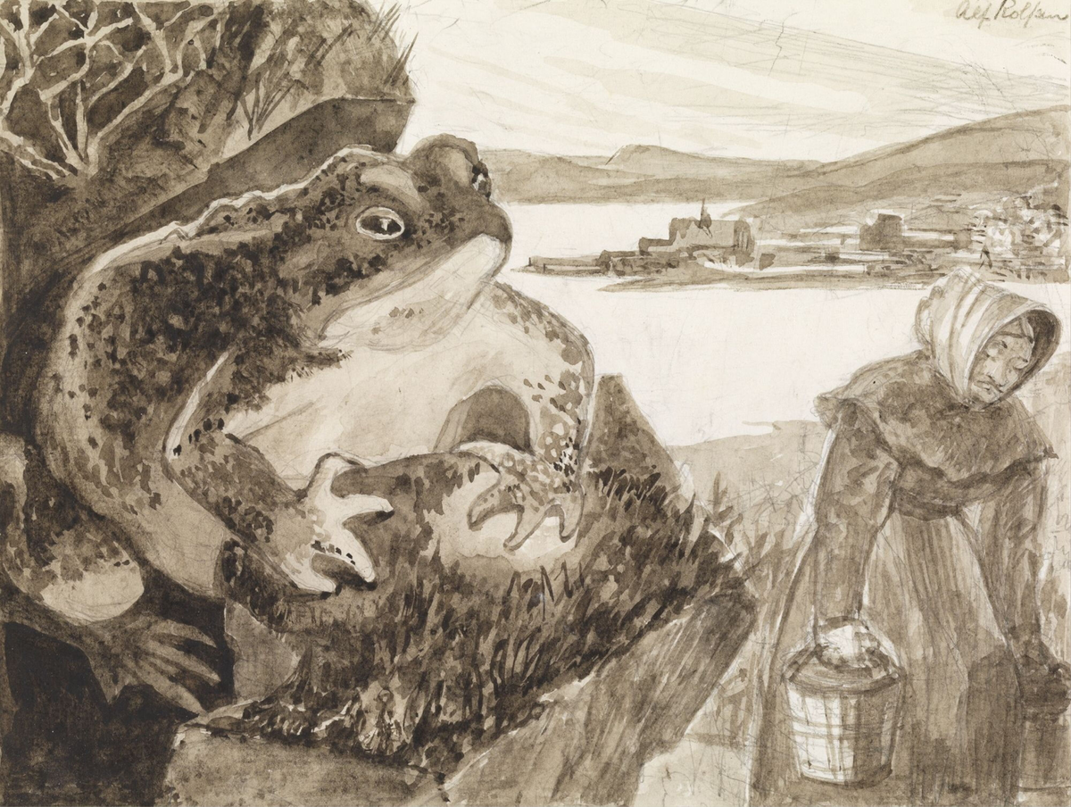 Illustrasjon til "Ekebergkongen", P. Chr. Asbjörnsen og J. Moe, Samlede eventyr,  1936 [Tegning]