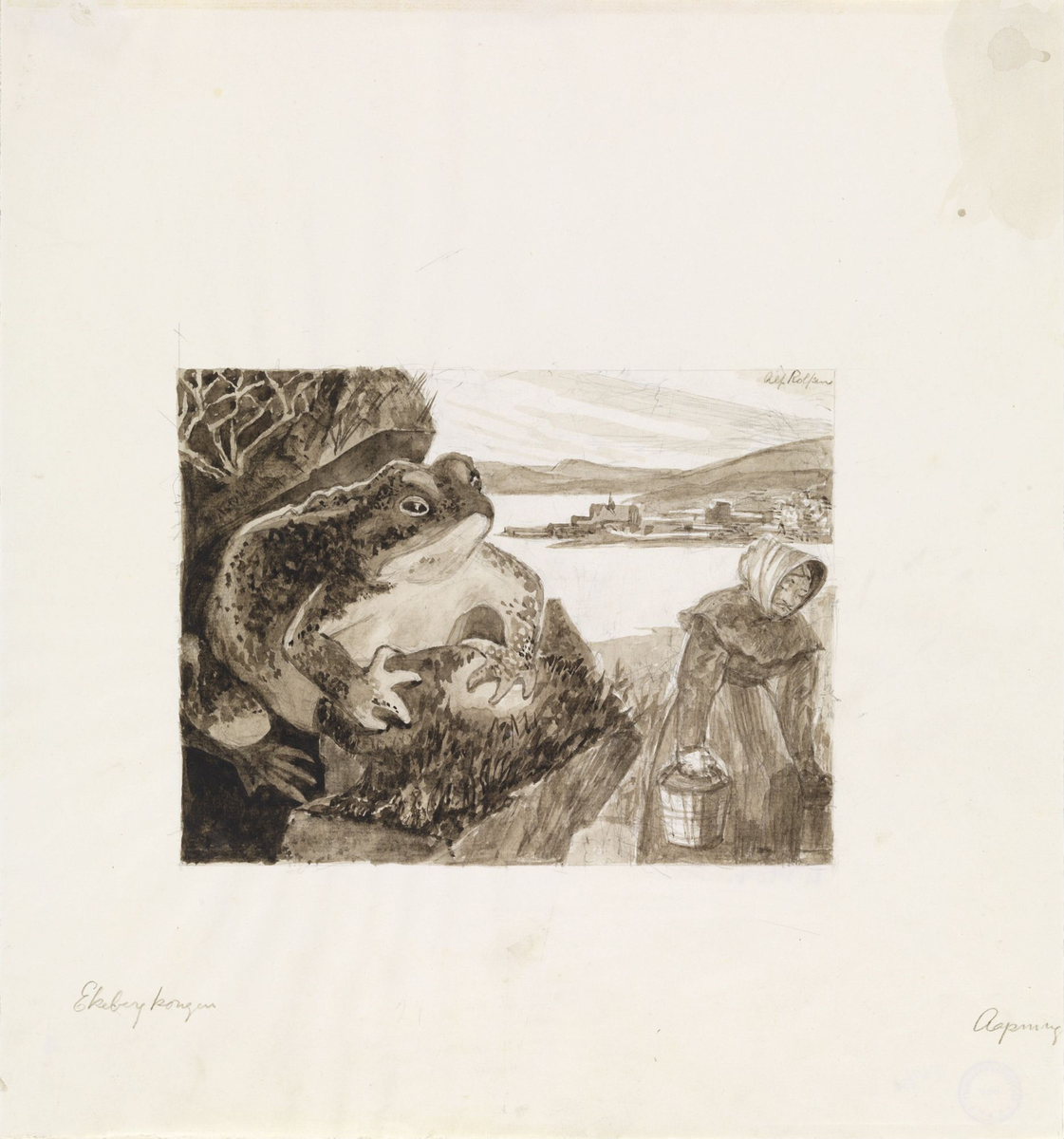 Illustrasjon til "Ekebergkongen", P. Chr. Asbjörnsen og J. Moe, Samlede eventyr,  1936 [Tegning]