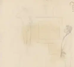 Mann med sigarett som betrakter kunstverk [Tegning]