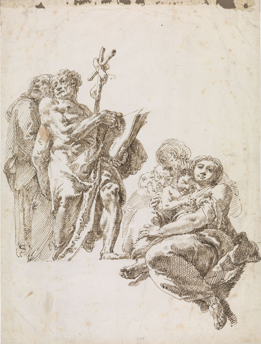 Maria med Jesusbarnet, Moses og andre bibelske personer [Tegning]