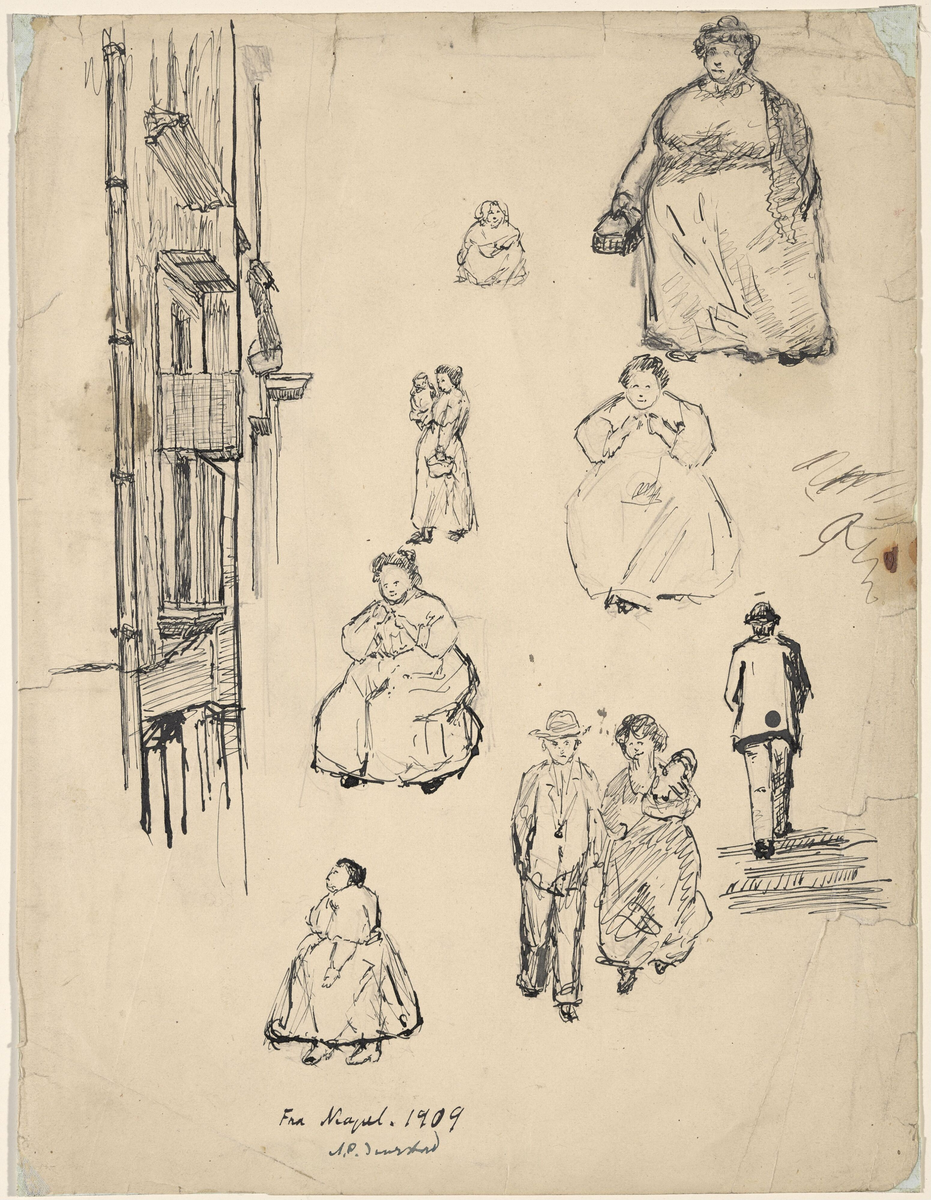 Figurstudier; husvegg, Napoli [Tegning]