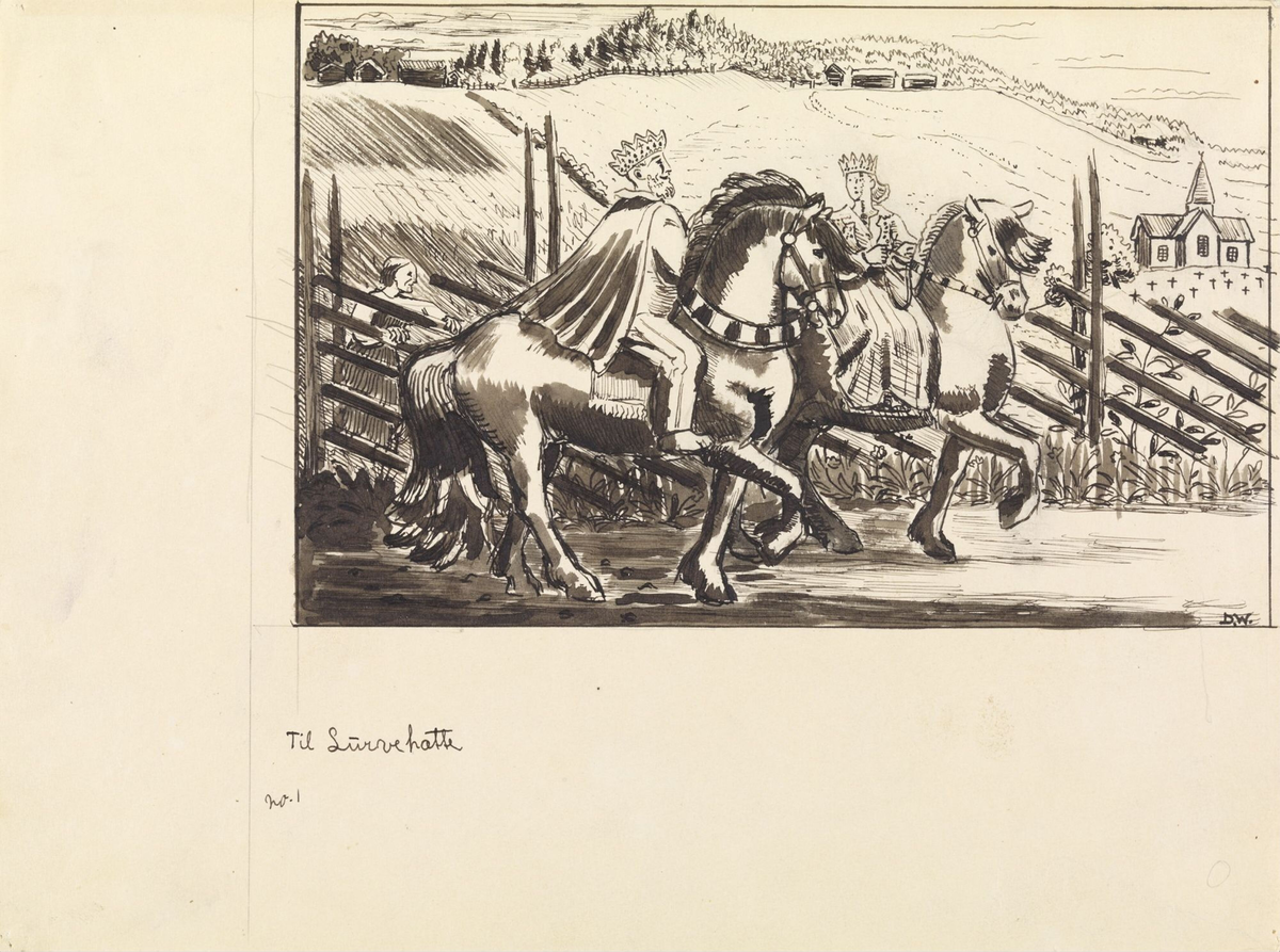 Illustrasjon til "Lurvehette", P. Chr. Asbjörnsen og J. Moe, Samlede eventyr, 1936 [Tegning]