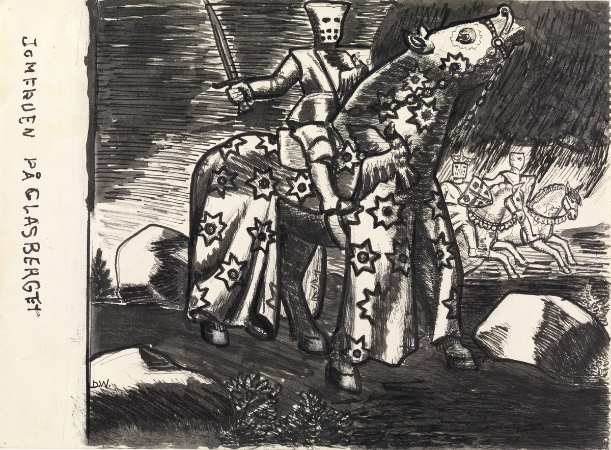 Illustrasjon til "Jomfruen på Glasberget", P. Chr. Asbjörnsen og J. Moe, Samlede eventyr, 1936 [Tegning]