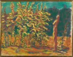 Mann og gule trær [Maleri]