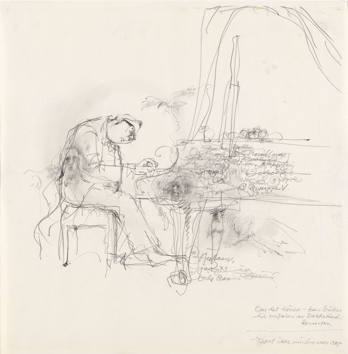 Kjell Bækkelund i Aulaen [Tegning]