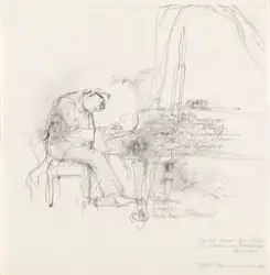 Kjell Bækkelund i Aulaen [Tegning]