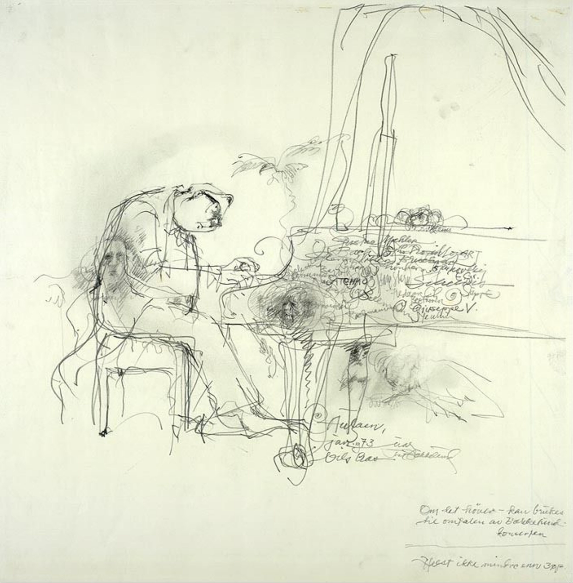 Kjell Bækkelund i Aulaen [Tegning]