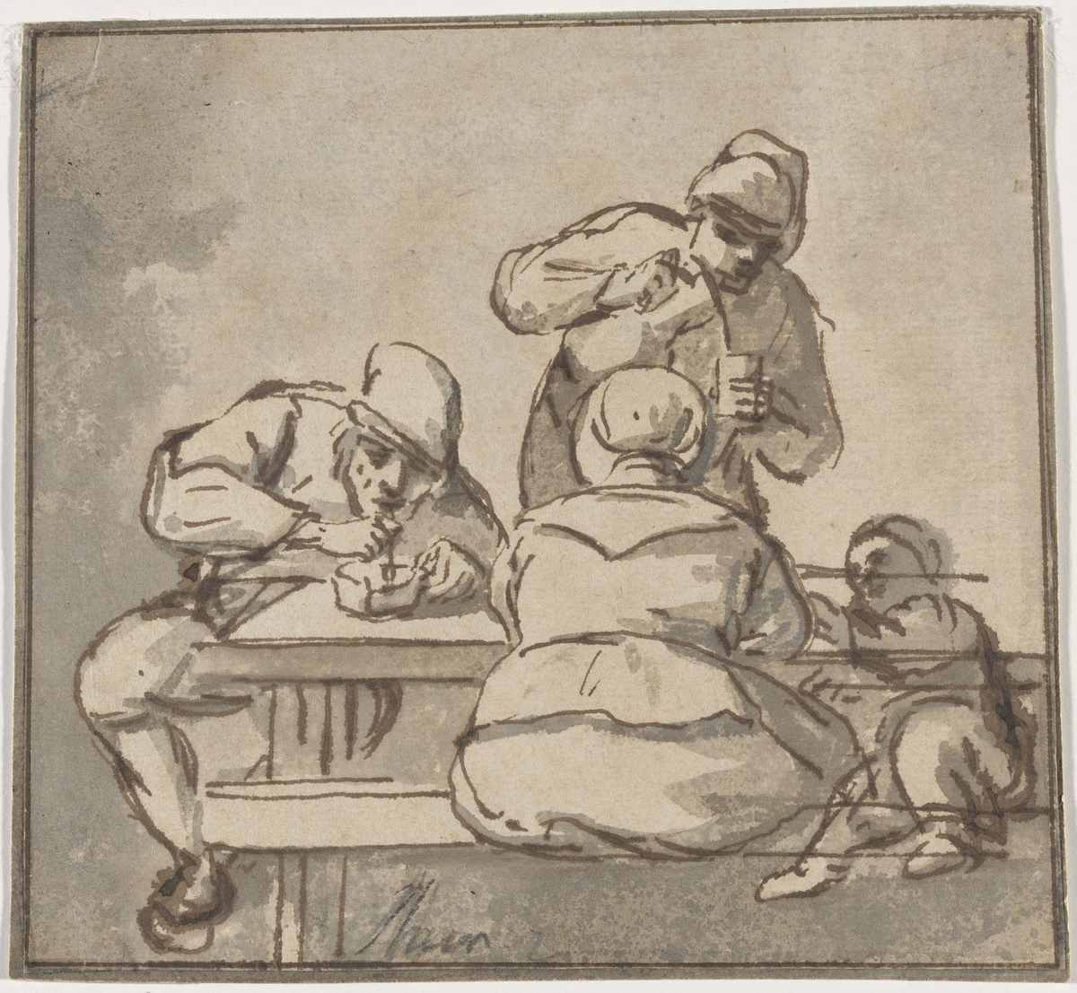 Bønder ved et bord [Tegning]