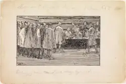 Erling og hans menn gikk straks inn for høgsetet [Tegning]