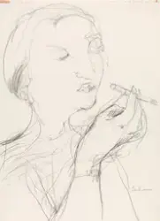 Dame med sigarett [Tegning]