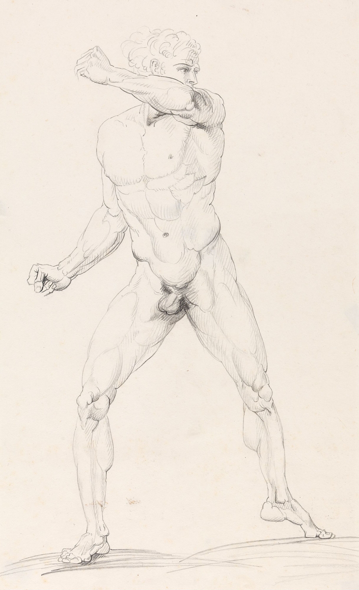 Stående mannsakt. Etter Canova [Tegning]
