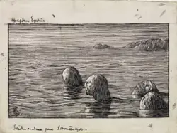 Seidmennene på Skratteskjær [Tegning]