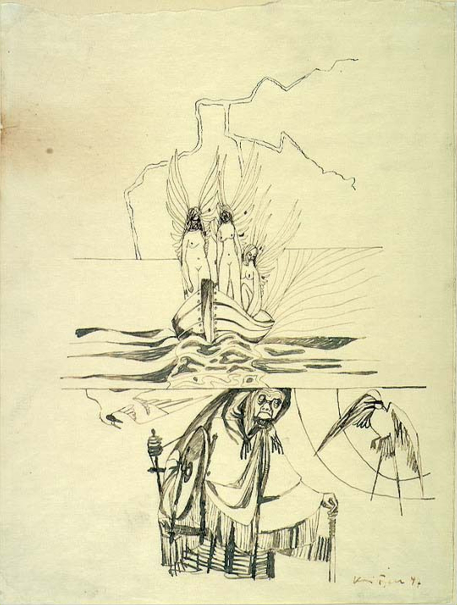 Illustrasjon til Walt Whitman, "Sangen om meg selv", Oslo 1947 [Tegning]