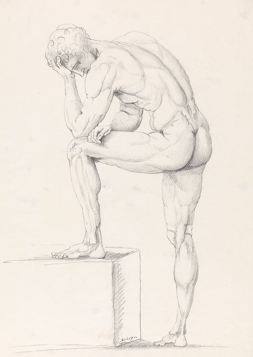 Stående mannsakt [Tegning]