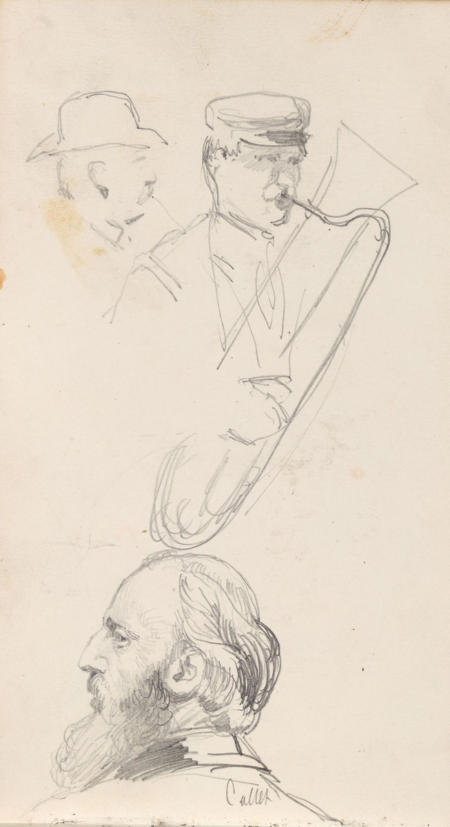 Mannshode; trombonist; Frederik Collett [Tegning]