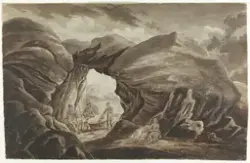 Rast i ly av fjellhule [Tegning]