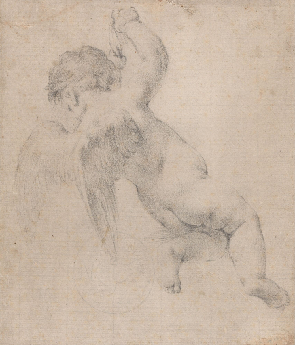 Putto som henger i et tau [Tegning]