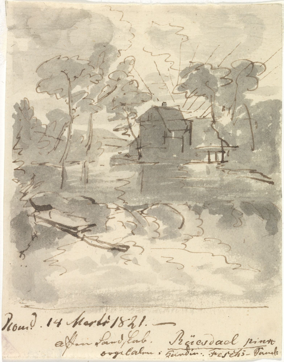Landskap. Etter Jacob van Ruisdael [Tegning]
