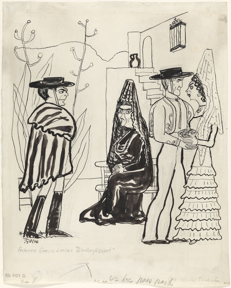 Scene fra "Blodbryllaupet" av Federico Garcia Lorca [Tegning]