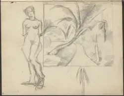 Stående kvinneakt; komposisjonsstudie [Tegning]